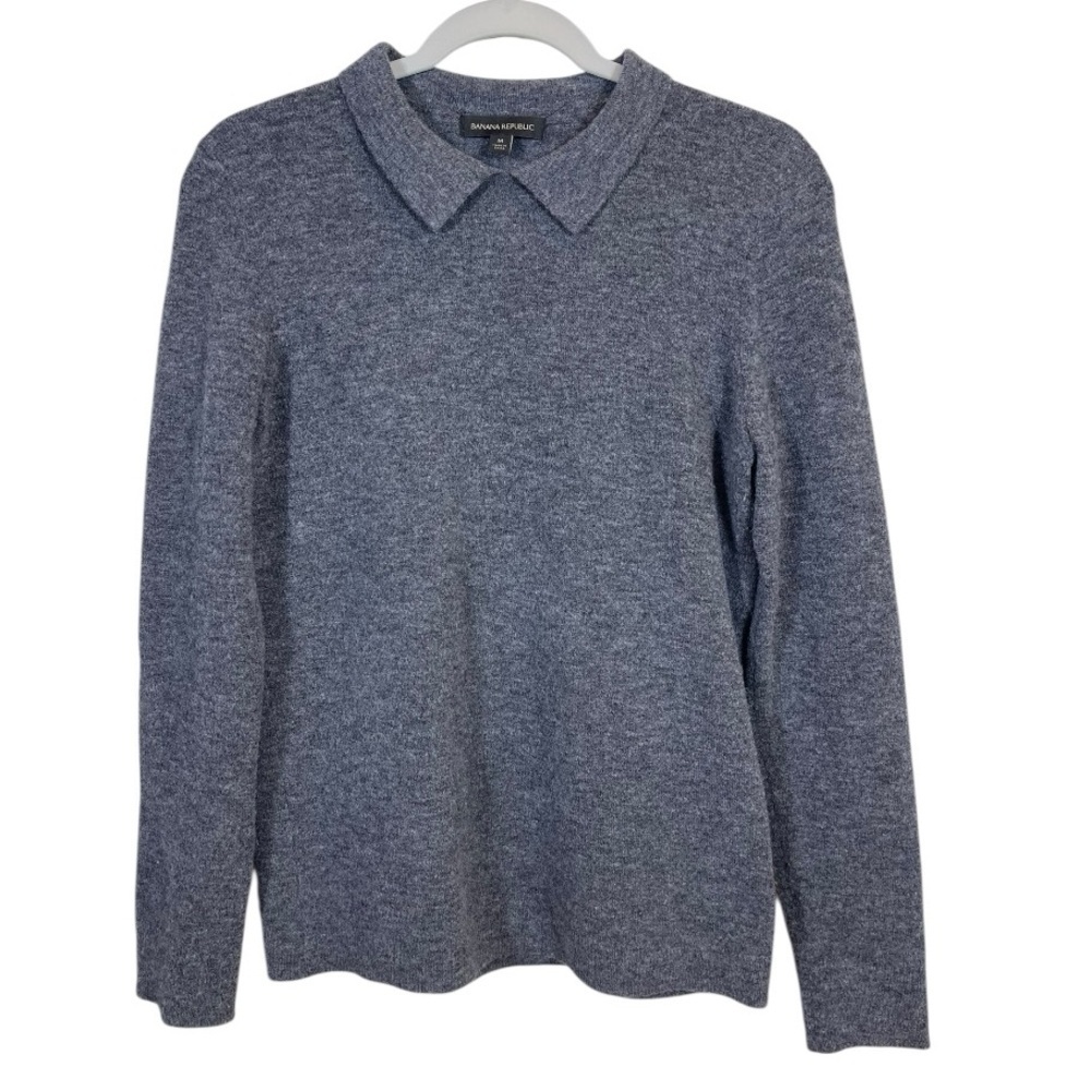 Banana Republic Wool Blend Sweater Collared Knit Top Gray Size Medium